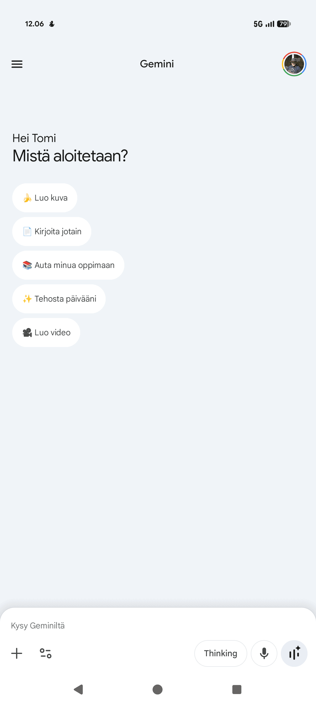Geminin aloitus näkymä