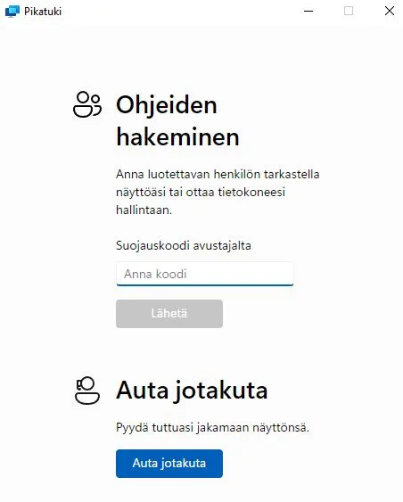 Kuvakaappaus Windows Pikatuki -ohjelmasta